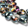 Electroplate Glass, Hearts, 12x15x8mm, Green Rainbow, One 24" Strand