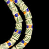 African Glass, Krobo, Green & White, Orange & Blue Dots, 30x14mm, 24in Strand