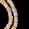African Glass, Krobo, Blue & White, Orange Dots, 28x11mm, 24in Strand