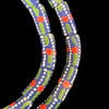 African Glass, Krobo, Blue, White, Green & Red Dots, 28x11mm, 24in Strand