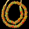 African Glass, Ghanaian, Fused Rondelle, Green & Red, 15x5mm, 22in Strand