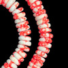 African Glass, Ghanaian, Fused Rondelle, White & Red, 11x4mm, 20in Strand