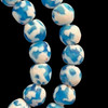 African Glass, Fused Round, Blue & White, 14mm, 22in Strand