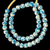 African Glass, Fused Round, Blue & White, 14mm, 22in Strand