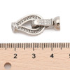 Fold Over Clasp, Teardrop, 28mm, Brass, Platinum Plated, Cubic Zirconia, 1 Set