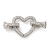 Fold Over Clasp, Heart, 38mm, Brass, Platinum Plated, Cubic Zirconia, 1 Set