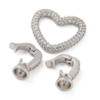 Fold Over Clasp, Heart, 38mm, Brass, Platinum Plated, Cubic Zirconia, 1 Set