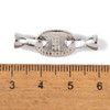 Fold Over Clasp, Oval, 29mm, Brass, Platinum Plated, Cubic Zirconia, 1 Set