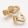 Fold Over Clasp, Heart, 31x12x7mm, Brass, Golden, Cubic Zirconia, 1 Set