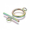 Toggle Clasp, Ring: 19x14x2mm, Bar: 20x7x2mm, Stainless Steel, Rainbow, 4 Sets