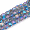 Faceted Round, Frosted, Glass, Blue AB, 10mm, One 28in Strand