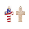 Enamel Charm, American Flag Cross, Metal Alloy, 23x13mm, 10 PCS