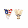 Enamel Charm, American Flag, Butterfly w/ Rhinestone, Metal Alloy, 23mm, 5 PCS