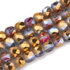 Faceted Round, Frosted, Glass, Gold & Pink AB, 10mm, One 28in Strand