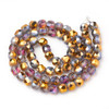 Faceted Round, Frosted, Glass, Gold & Pink AB, 10mm, One 28in Strand