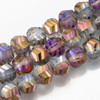 Faceted Round, Frosted, Glass, Gold & Pink AB, 10mm, One 24in Strand