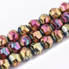 Faceted Round, Frosted, Glass, Fuchsia & Gold, 10mm, One 24in Strand