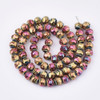 Faceted Round, Frosted, Glass, Fuchsia & Gold, 10mm, One 24in Strand