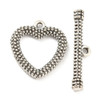 Toggle, Studded Heart, 15x14x2.5mm, 21mm bar, Antique Silver Plated Metal Alloy, 25 Sets