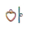 Toggle Clasp, Heart: 16x14x2mm, 22mm bar, Stainless Steel, Rainbow, 2 Sets