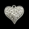 Bling Pendant, Rhinestone, Heart, Metal Alloy, One 36mm Pendant
