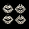 Bling Charm, Rhinestone, Kiss, 16x14mm, Metal Alloy, 4 PCS