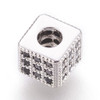 Bead, Cubic Zirconia, Cube, 5x5mm, 2.5mm Hole, Platinum Plated Brass, 1 piece