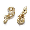 Pinch Bail, Leaf, 20x8x5mm, Brass, 18K Gold Plated, Cubic Zirconia, 2 PCS