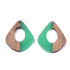 Wood & Resin, Pendant, Teardrop, Green, 32x28mm, 2 PCS
