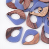 Wood & Resin, Pendant, Teardrop, Blue, 32x28mm, 2 PCS