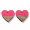 Wood & Resin, Pendant, Heart, Pink, 24x25mm, 2 PCS