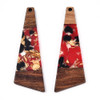 Wood & Resin, Pendant, Trapezoid, Red & Black, Gold Foil, 58x20mm, 2 PCS