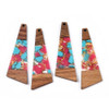 Wood & Resin, Pendant, Trapezoid, Turquoise & Pink, Gold Foil, 58x20mm, 2 PCS