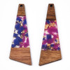 Wood & Resin, Pendant, Trapezoid, Pink & Purple, Gold Foil, 58x20mm, 2 PCS