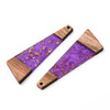 Wood & Resin, Pendant, Trapezoid, Purple with Gold Foil, 60x19mm, 2 PCS