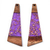 Wood & Resin, Pendant, Trapezoid, Purple with Gold Foil, 60x19mm, 2 PCS