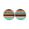 Wood & Resin, Pendant, Round, Turquoise & Orange, 30mm, 2 PCS