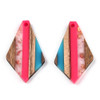 Wood & Resin, Pendant, Quadrilateral, Turquoise & Pink, Gold Foil, 34x20mm, 2 PCS