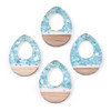 Wood & Resin, Pendant, Teardrop, Blue Confetti, 38x28mm, 2 PCS