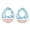 Wood & Resin, Pendant, Teardrop, Blue Confetti, 38x28mm, 2 PCS