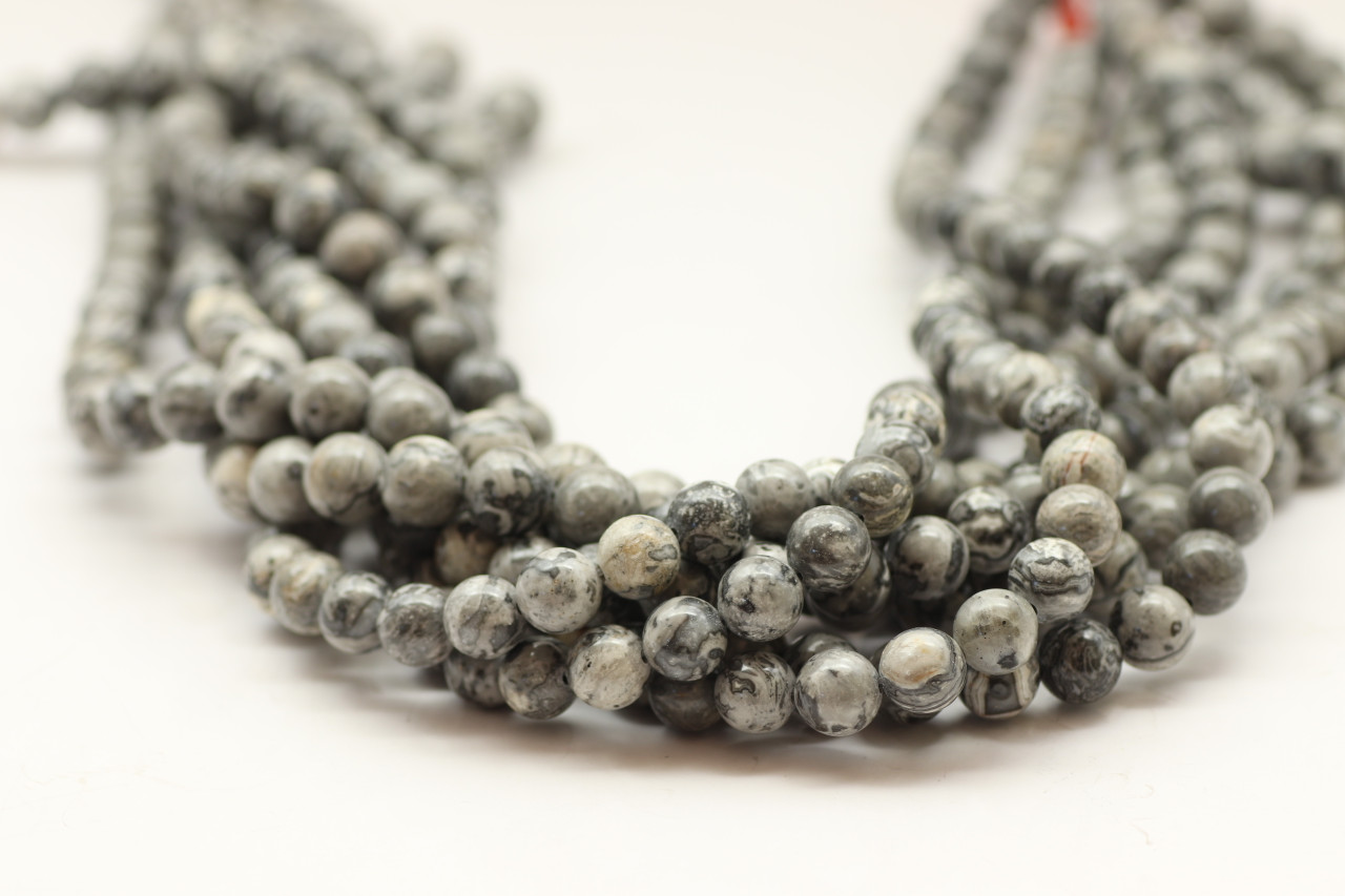 Map Jasper, Smooth Round in sizes 4mm, 6mm, 8mm & 10mm. Priced Per Strand
