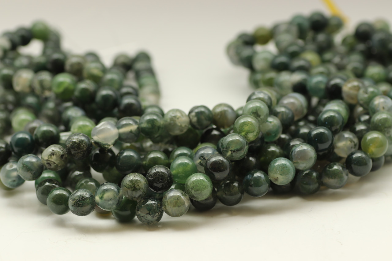 10mm Smooth Round, Moss Agate Beads (16 Strand)