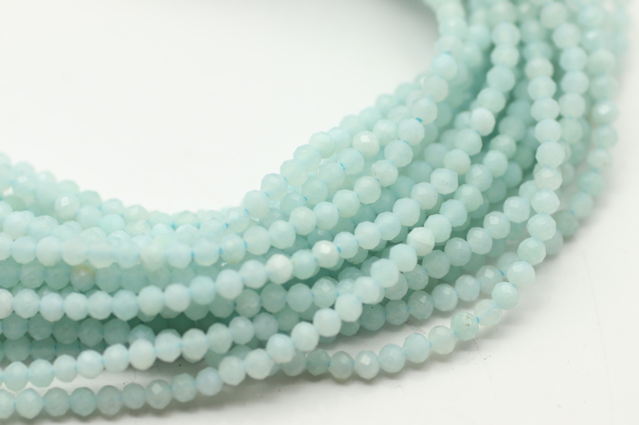 Amazonite, Natural, Faceted Round, One 2mm Strand