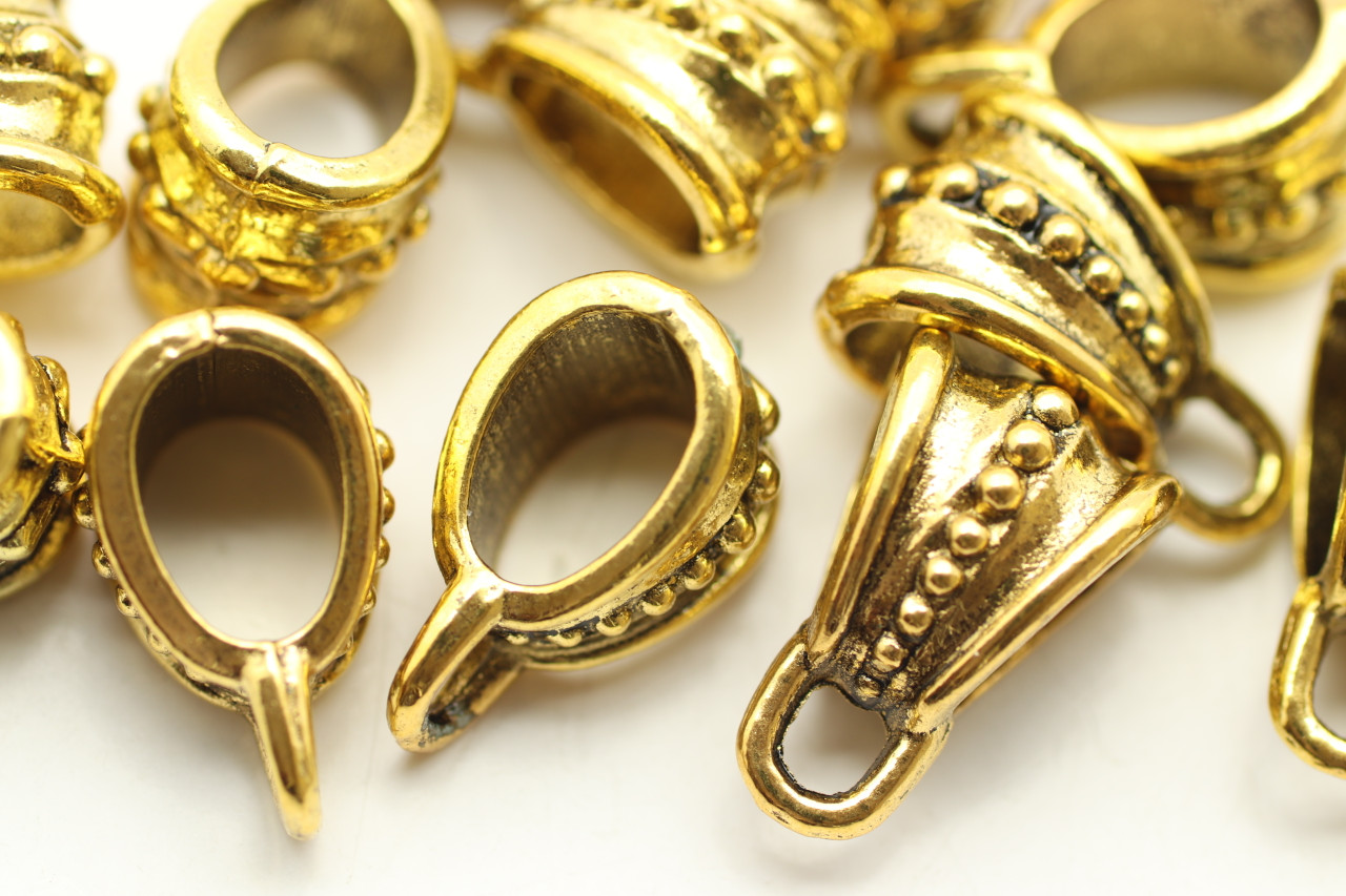 Bail, Studded with Loop, 15x9, 5mm opening, Antique Gold Plated Metal