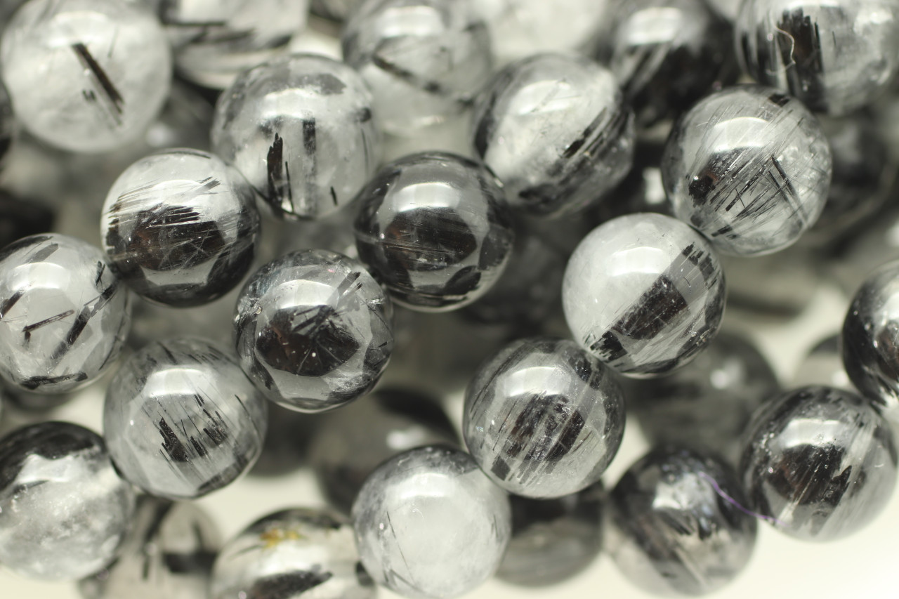 Rutilated Quartz, Black Smooth Round, One 6mm Strand (New 154)