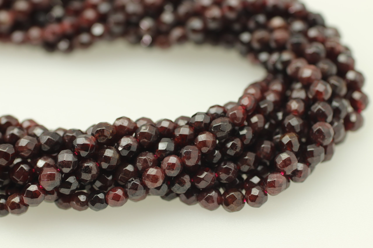 Garnet, Faceted Round, One 4mm Strand - Beauty in the Bead