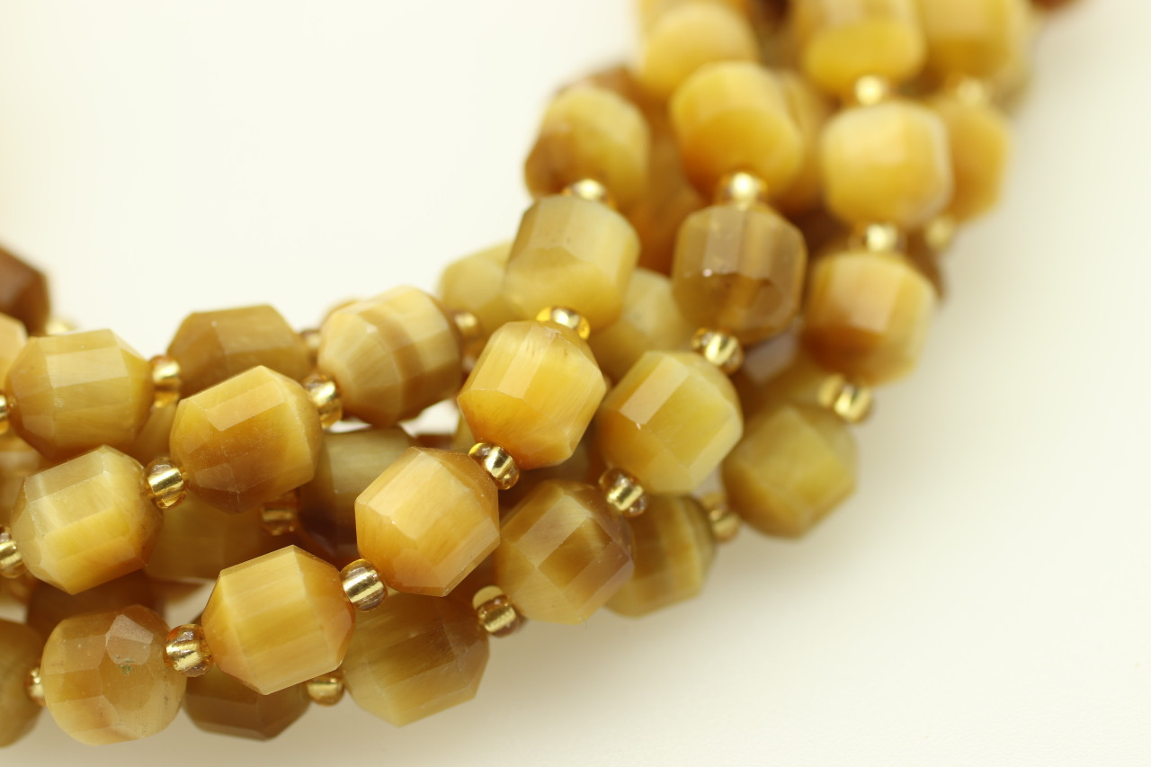 Bead, tigereye (natural), 8mm round, B grade, Mohs hardness 7. Sold per  15-1/2 to 16 strand. - Fire Mountain Gems and Beads