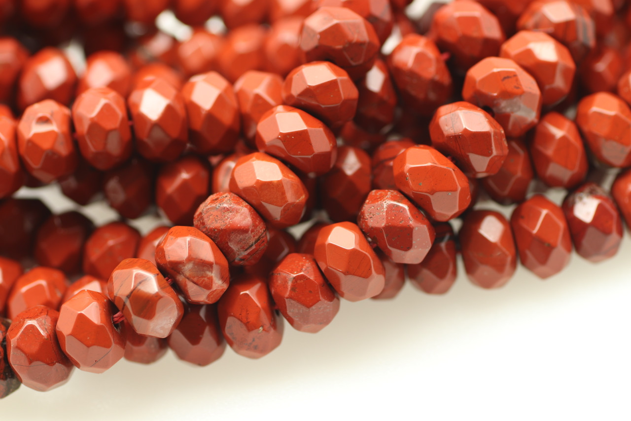 Red Jasper, Natural, Faceted Rondelle, One 8x5mm Strand