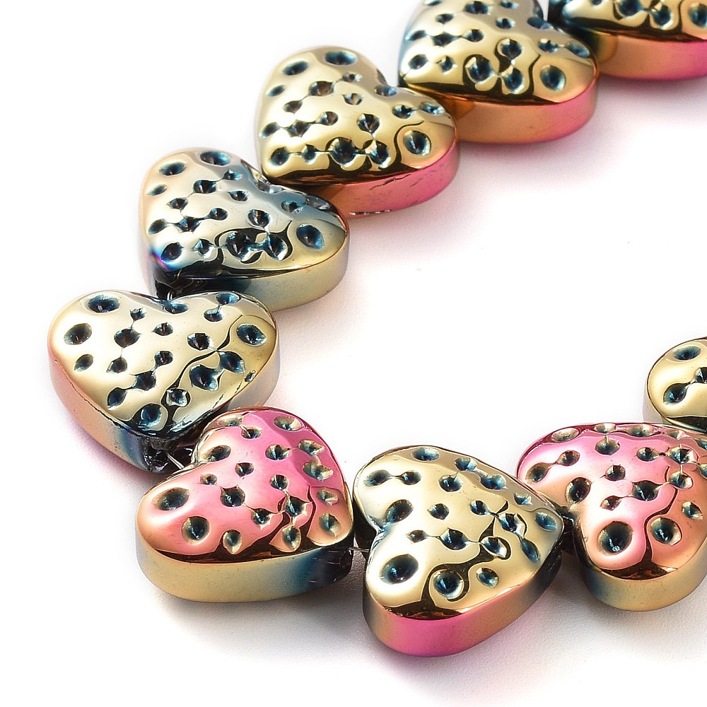 Electroplate Glass, Hearts, 13x15mm, Fuchsia & Gold, One 25