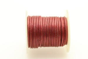 Leather Cord, Metallic Brick Red, Dyed, 1.5mm Round, 32 Feet (10mtrs)